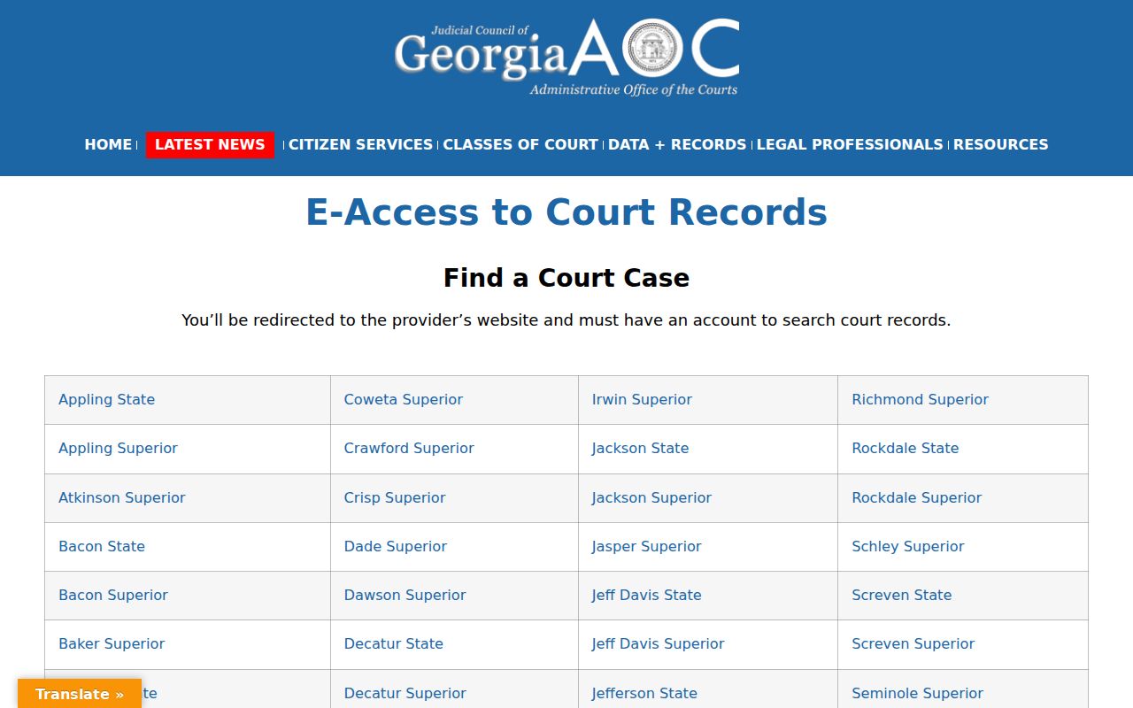 Appling County criminal court cases e-access directory