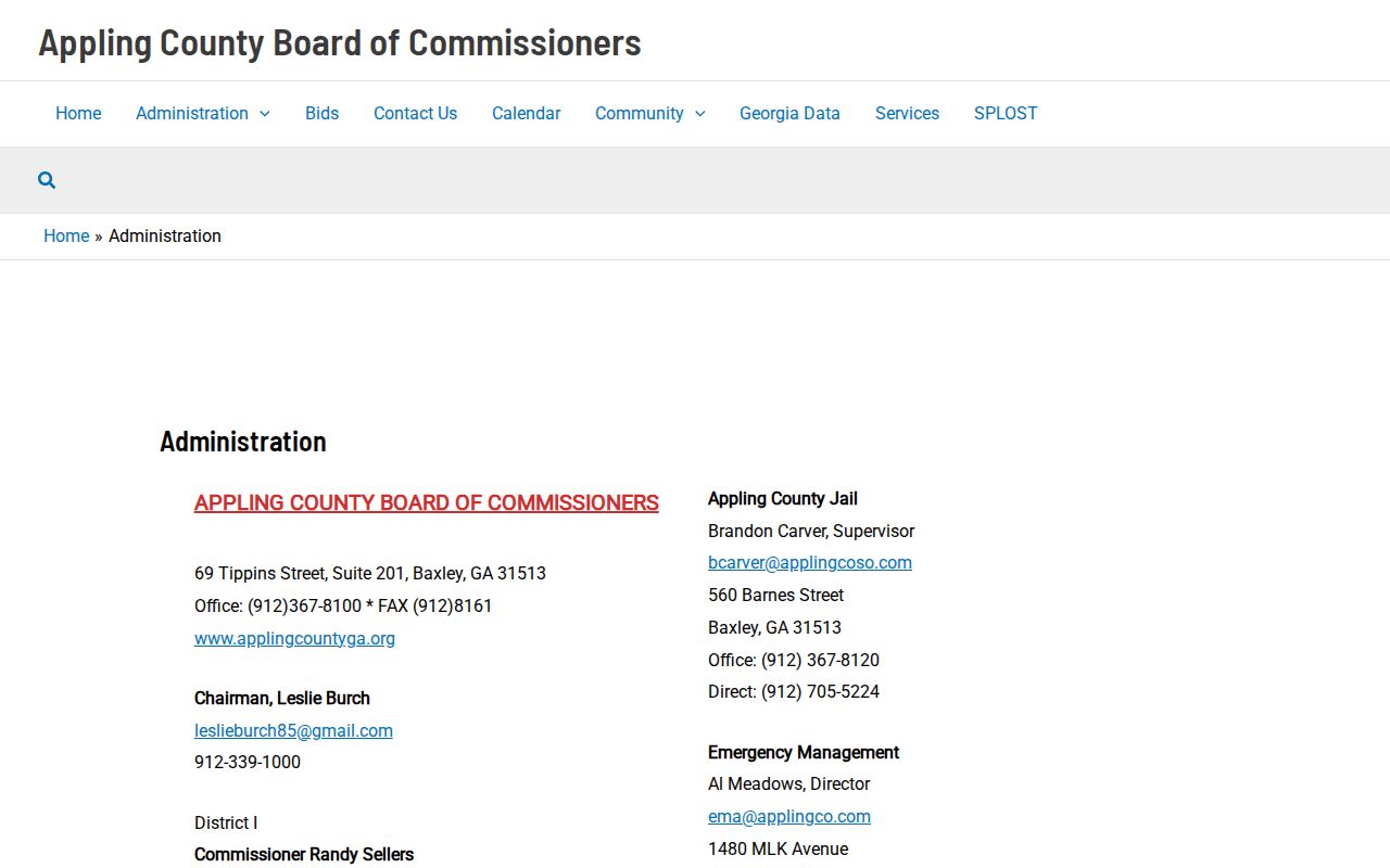 Appling County official directory of courthouse sheriff and jail offices
