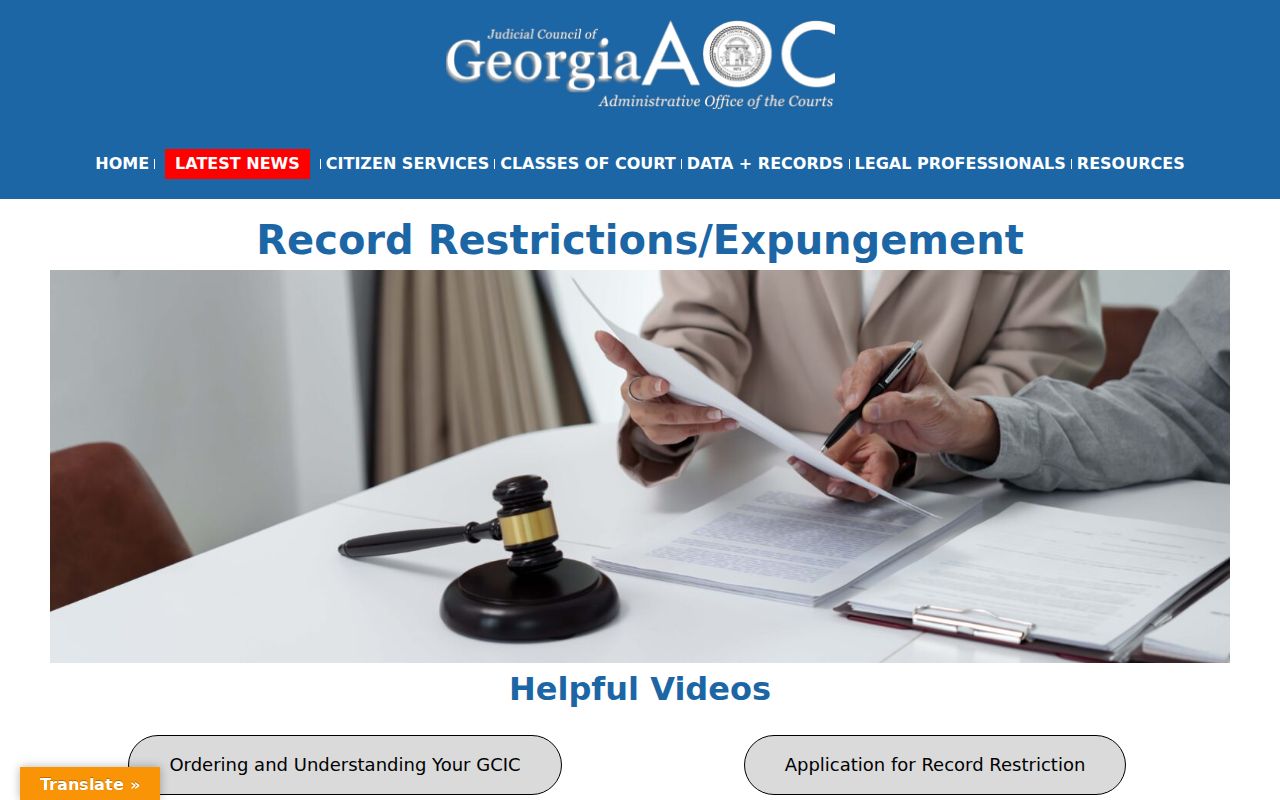 Georgia Courts self-help page for record restriction and sealing