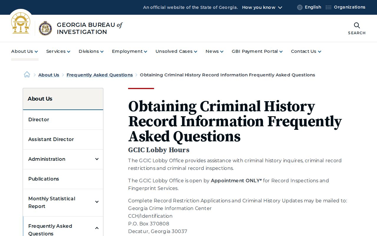 GBI official frequently asked questions about Georgia criminal histories