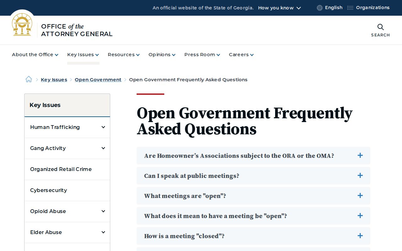 Georgia Attorney General open government records FAQ
