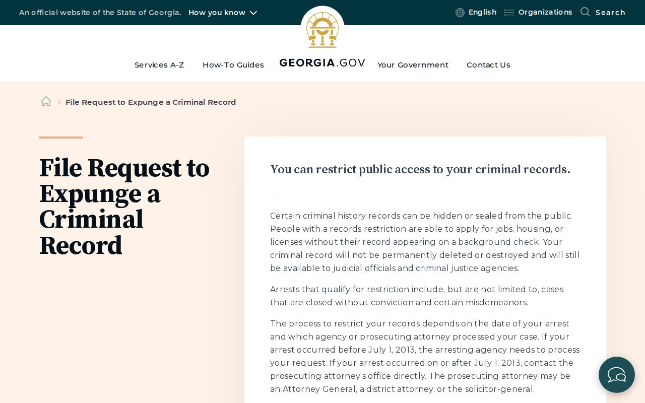Georgia public guide to requesting criminal record restriction